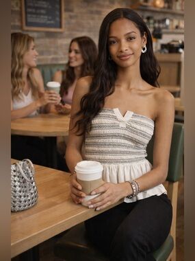 Maeve Anthropologie Smocked Split Tube Top Ivory Peplum Strapless Medium NWT